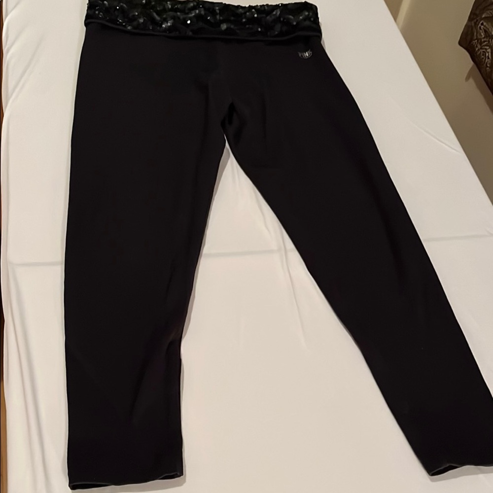 Pink Victoria's Secret size  large Black Leggings with Sequin Waistband